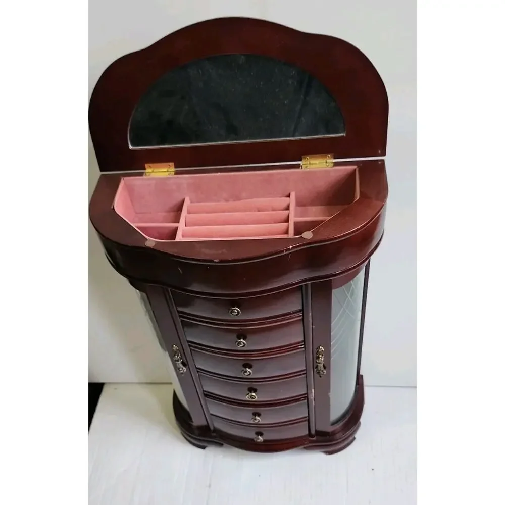 Hives and Honey Patricia style Large jewelry Box Dark Cherry Etched Glass Mirror